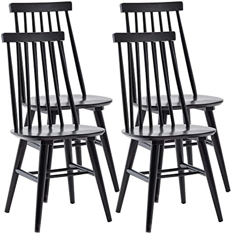 DUHOME Wooden Dining Chairs Set of 4, Wood Dining Room Chairs Slat Spindle Back Kitchen Room Chair Windsor Chairs, Black