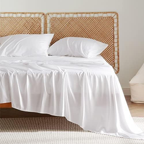 Bedsure California King Sheet Sets, Cooling Sheets, Rayon Derived from Bamboo, Deep Pocket Up to 16", Breathable & Soft Bed Sheets, Hotel Luxury Silky Bedding Sheets & Pillowcases, White