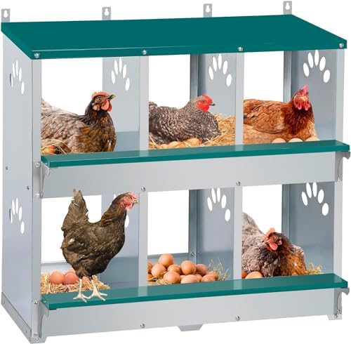 Chicken Nesting Box, 6 Compartment Metal Nesting Box, 6 Room Wall Mountable Nesting Boxes for Chicken, Green