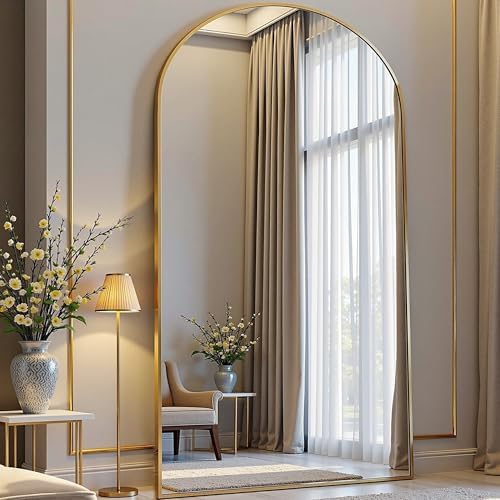 Arched Floor Mirror, 76 "x 34" Full Length Mirror Wall Mirrors Hanging or Leaning Arched-Top Full Body Mirrors with Stand for Bedroom, Dressing Room, Gold