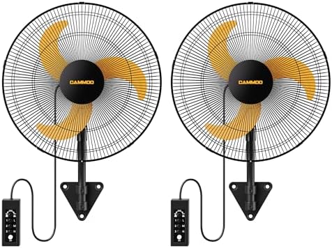 18 Inch Wall Mount Fan Oscillating, Extended 3.3ft Wired Remote and 6.6ft Power Cord, 3-Speed Industrial Wall Mounted Fan for Commercial, Greenhouse, Garage, Workshop, Horse Barn, Gym, 2 Packs