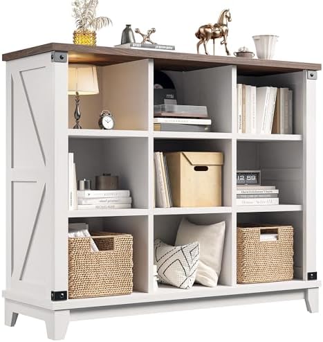 EnHomee 9 Cube Storage Organizer and Shelf, Cube Shelf with Storage,White Bookshelf for Bedroom and Home Office