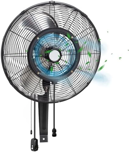 20" Outdoor Misting Wall Fan, 3-Speed High Velocity Industrial Outside Fan, Waterproof Wall Mount Oscillating for Patio Cooling - UL Listed Black