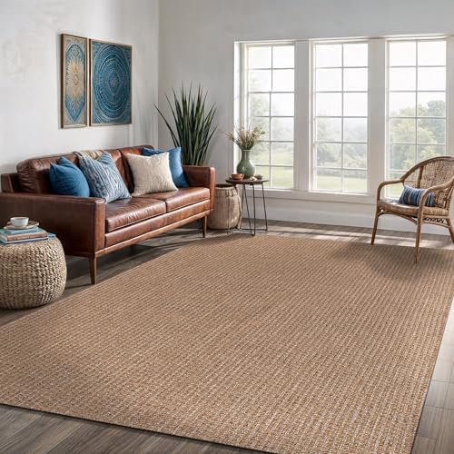 Easy Jute Rug 8x10 Indoor Outdoor Natural Rugs Solid Fiber Rug Woven Area Rug Boho Easy Clean Inside Carpet for Living Room Bedroom Dining Room Hallway or Outdoor Patio Porch (8 X 10 Natural)