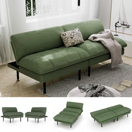 70" Futon Sofa Bed, 4 in 1 Multi-Function Couch Sleeper with Adjustable Backrest, Modern Convertible Futon, Recliner Small Loveseat for Living Room, Dorm, Green