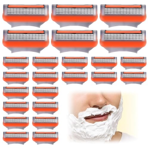 24Pcs Premium Razor Blades for Men - 5-Layer Stainless Steel Refills Compatible with Fusion 5 Style Razors, Smooth Shaving Replacement Cartridges Value Pack