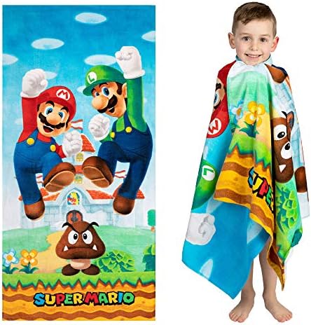 Franco Super Mario "Official Nintendo" Kids Super Soft Cotton Bath/Pool/Beach Towel, 58 in x 28 in