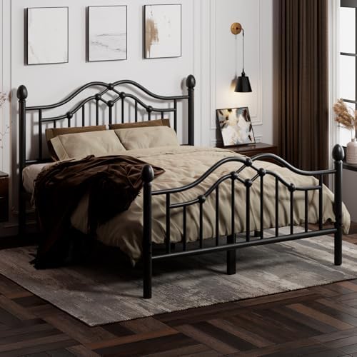 Queen Metal Bed Frame with Headboard and Footboard, Modern Iron Platform Bed Frame Support Up to 1200LBS, Under Bed Storage, No Box Spring Needed, Easy Assembly, Black
