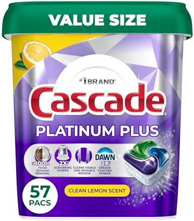 Cascade Platinum Plus Dishwasher Pods, Dishwasher Detergent, Dish Detergent Soap, Lemon, 57 Count