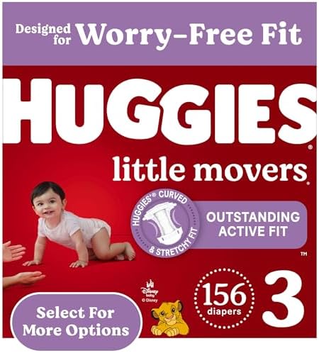 Huggies Size 3 Diapers, Little Movers Baby Diapers, Size 3 (16-28 lbs), 156 Count (6 packs of 26)
