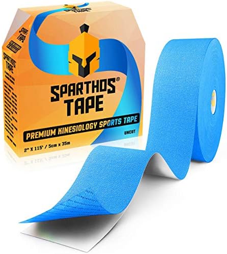 Sparthos Kinesiology Tape - Bulk Large Jumbo - Kinesio Taping Guide! - Support for Pro Athletic Sports - Lift Knee Muscle Body Wrist Brace Carpal Tunnel - Uncut 115 ft Roll (Blue)