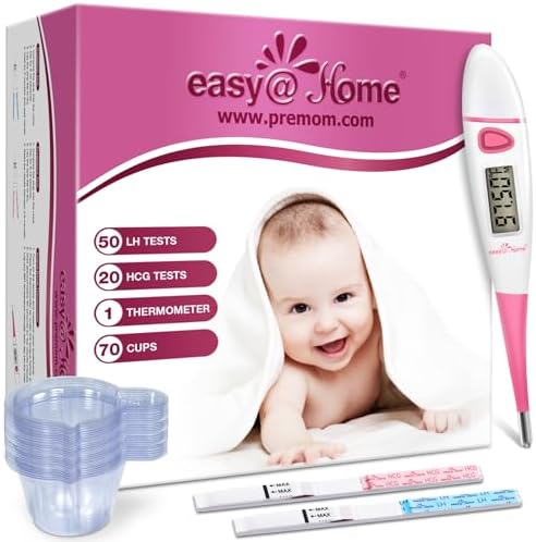 Easy@Home Ovulation Test Kit: 50 Ovulation Strips & 20 Early Pregnancy Tests & One Basal Body Thermometer & Urine Cups