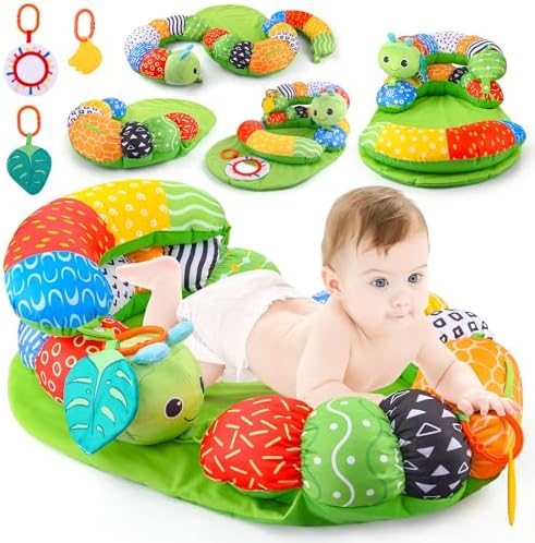ARANEE 2-in-1 Tummy Time Mat & Seated Support Pillow Baby Toys 6-12 Months, Baby Tummy Time Toys Sit Me Up Floor Seat for Newborns and Older Babies, with Detachable Support Pillow and Toys