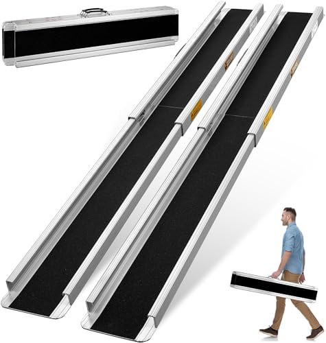 8FT Portable Wheelchair Ramp, 96"L x 7.2"W Aluminum Ramps for Wheelchairs for Home, 1200LBS Capacity Telescopic Non-Skid Threshold Handicap Wheel Chair Ramp for Doorways, Stairs, Steps, 2 Pack