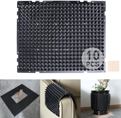 10 Packs Scat Mat for Cats, 13X16 inches Pet Deterrent Spikes, Indoor Outdoor Humane Cat Repellent Fence (Black)