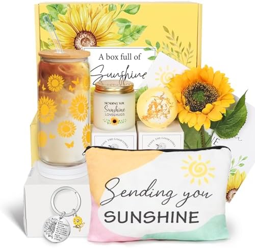 Birthday Gifts for Women, Get Well Soon Gifts Sending Sunshine Sunflower Gift Baskets, Self Care for Women Her Best Friends Bestie Sister Mom Female, Inspirational Gift Mother Day