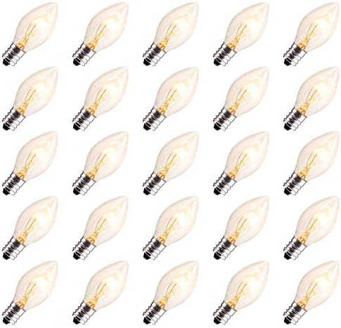 25 Pack Clear Christmas Light Bulbs, E12 Candelabra Base, 5 Watt for String Lights, Replacement C7 Incandescent Bulbs