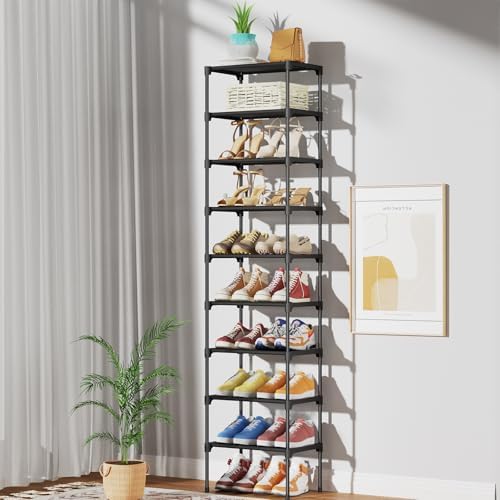 Kitsure Shoe Rack for Closet - Stackable Shoe Organizer for Closet, Closet Shoe Organizer with Non-Woven Fabric, Space-Saving Shoe Rack for Front Door Entrance, Closet Floor, Cabinet, XX-Large, Black