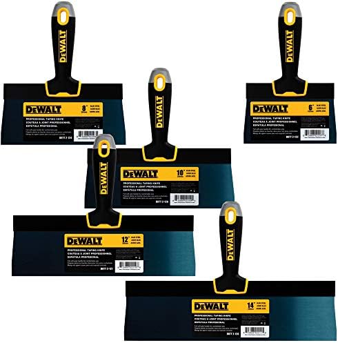 DEWALT Blue Steel Taping Knife 4-Pack | 8/10/12/14-Inches + Free Bonus 6" Soft Grip Putty Knife | Soft Grip Handles| DXTT-3-162