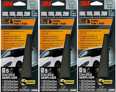 3M(TM) Wetordry(TM) Sandpaper, 03006, 3-2/3 in x 9 in, Assorted, 3 Pack