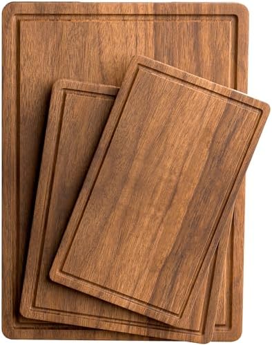 Acacia Wood Cutting Boards Set of 3 for Kitchen, Large Wooden Cutting Board with Juice Groove, Charcuterie Board, Chopping Board for Meat, Cheese, Fruits(17x12, 12x10, 12x7 inch)