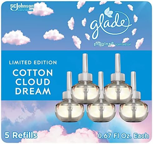 Glade PlugIns Refills Air Freshener, Scented and Essential Oils for Home and Bathroom, Cotton Cloud Dream, 3.35 Fl Oz, 5 Count