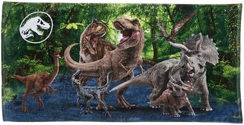 Jurassic World Dominion Blue Velociraptor and Rexy T-Rex Super Soft Cotton Bath/Pool/Beach Towel, 58 Inches x 28 Inches, By Franco Kids