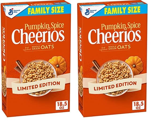 Cheerios Pumpkin Spice Breakfast Cereal, Family Size, 18.5oz (Pack of 2)