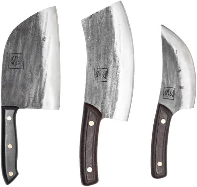COOLINA Classic Trio Kitchen Knife Set – High-Carbon Steel, Includes Promaja Cleaver, Altomino Chef’s Knife & Butcher Knife, Full Tang, Ergonomic Handle, Precision Cutting for Meat & Vegetables