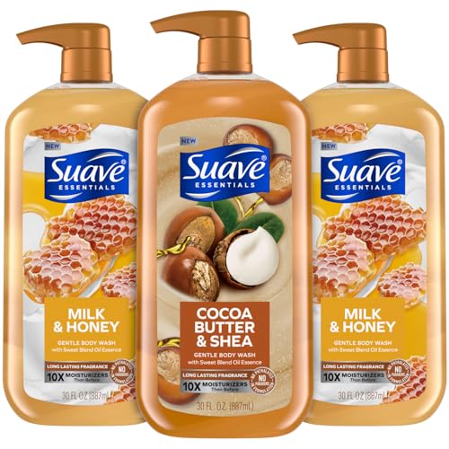Suave Body Wash Variety Bundle β Milk & Honey 2-Pack & Cocoa Butter Shea, Gentle & Moisturizing Body Washes with Vitamin E, 30 Oz Ea (3 Piece Set)