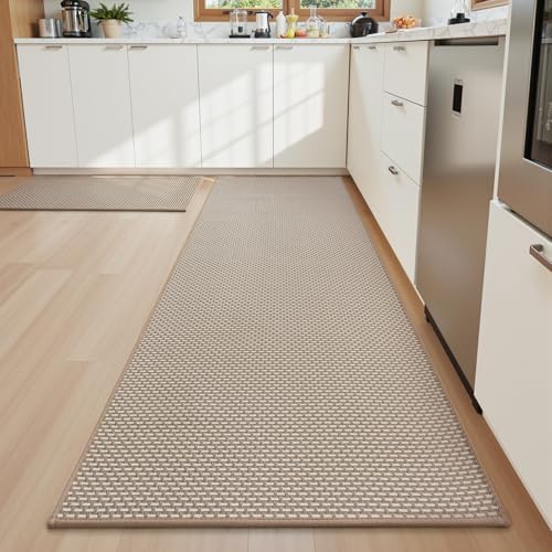 AMOAMI Non Slip Kitchen Rugs Sets of 2 - Extra Large 2.5'x6' + 20"x32" Kitchen Mats for Floor, Water Absorbent Kitchen Runner Machine Washable, No Pile Farmhouse Kitchen Carpet in Front of Sink Island