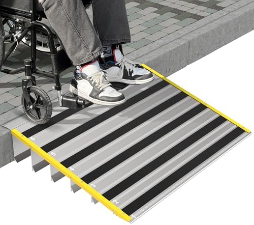 6" Rise Door Threshold Ramps for Doorways, Stable Yellow Edge, Aluminum Wheelchair Ramp for Home Steps, Adjustable Modular Entry Ramp for Scooters, Power Chairs, 880LBS Load Capacity