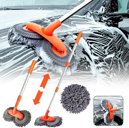 New Car Wash Brush with Long Handle,45-Inch Microfiber Car Wash Mop with Long Handle,Car Wash Mop Mitt Long Handle Car Cleaning Kit Brush, Kit Brush Duster Scratch Free Cleaning Tool