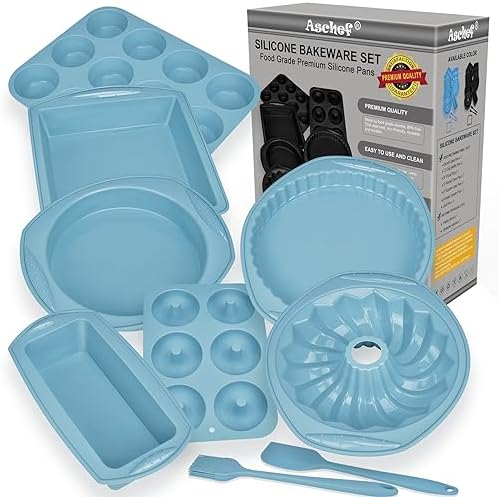 9in1 Nonstick Silicone Baking Bundt Cake Pan Cookie Sheet Molds Tray Heat Resistant Bakeware Tools Kit for Muffin Loaf Bread Pizza CupcakeUtensil