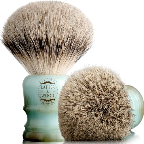 Lather & Wood Shaving Brush for Men- Premium 100% Badger Hair - High End Blue Agate Resin Handle