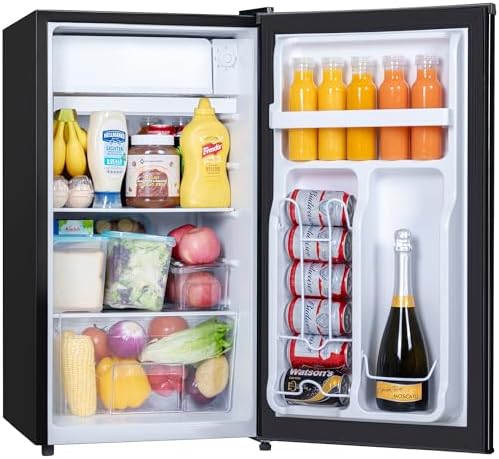 3.2 Cu.Ft Small Fridge with Freezer, Reversible Door Compact Refrigerator, Energy-saving, Low Noise, Mini fridge for Bedroom Dorm,Office and Apartment, Black
