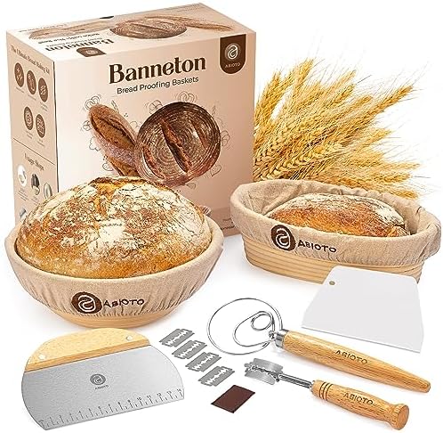 Banneton Bread Proofing Basket Set – Sourdough Bread Making Kit with Handcrafted 9″ Round & 10″ Oval Rattan Baskets and Professional Sourdough Tools