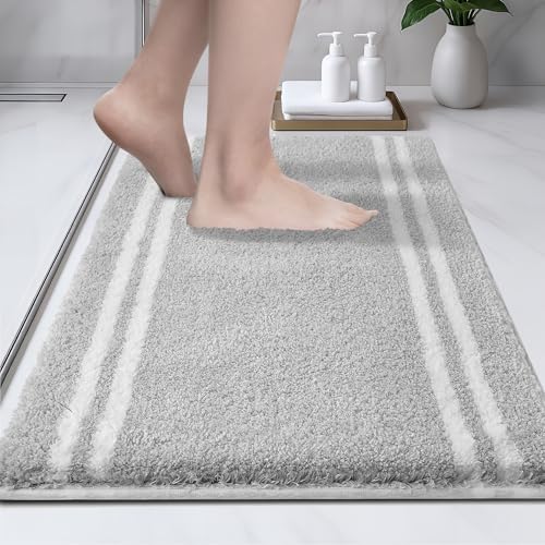 PURRUGS Non-Slip Bathroom Rug 20" x 30" - Super Absorbent & Quick Dry Shaggy Microfiber Bath Mat, Machine Washable Plush Throw Rug for Bathtub, Shower and Sink, Light Grey