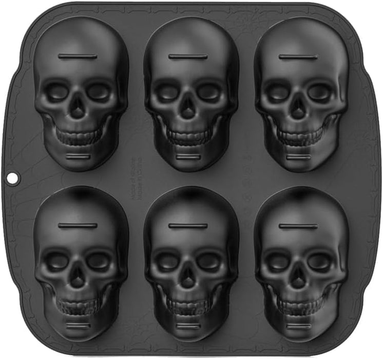Skull Ice Mold, Skull Cake Pan Silicone Mold, Pirate Baking Pan For Baking, For Halloween, Birthday Party, Ice Cube Tray (6 Cavity Large Mold)