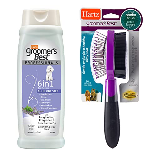 Hartz Grooming Supplies Bundle with Groomer's Best Professionals 6-in-1 Dog Shampoo and Combo Brush for Dogs, Good for All Dogs & Coat Types