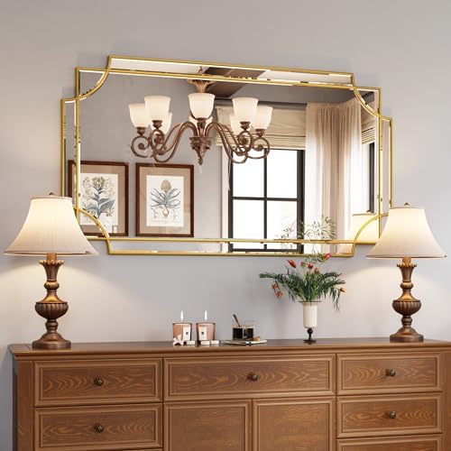 Kelly Miller 28"x50" Large Gold Mirror for Wall, Modern Elegant Decorative Mirror Rectangular Vanity Mirror Beveled for Bathroom Living Room Bedroom Farmhouse Fireplace Entryway Hallway