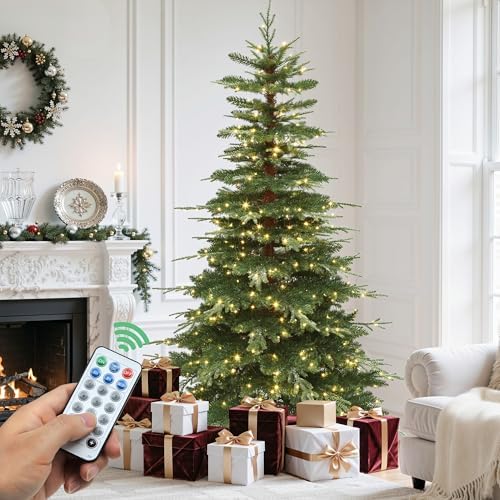 YITAHOME Pre-Lit Aspen Fir Artificial Christmas Tree 7.5ft with Remote, Layered Christmas Tree with Crystal Decorations, Noble Holiday Decor with 1319 PE & PVC Mixed Branch Tips, 700 Lights, Green