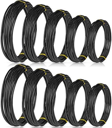10 Rolls Bonsai Wires Anodized Aluminum Bonsai Training Wire in 5 Sizes - 1.0 mm, 1.5 mm, 2.0 mm, 2.5 mm, 3.0 mm, Total 164 Feet (Black)
