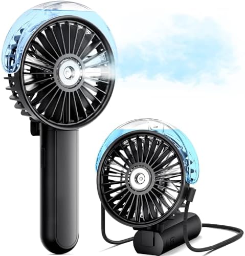 SWEETFULL Misting Fan Portable - 180° Foldable Handheld Personal Fan with Mist Spray, 3 Speeds, 30ml Water Tank, USB Rechargeable for Travel, Outdoors, Makeup, Camping, Home, and Office Use