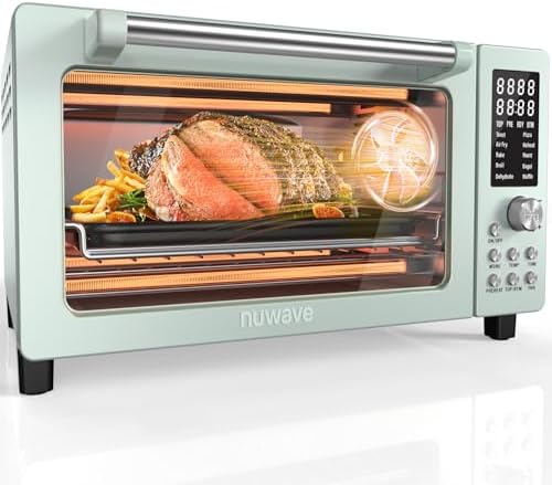 Nuwave Bravo Pro Smart Air Fryer Toaster Oven Combo, Airfryer Convection Oven Countertop, 12-in-1 Functions with Quicker & Even Crisp Technology, 1800W, 50-450°F, PFAS-Free, 21QT, Mint