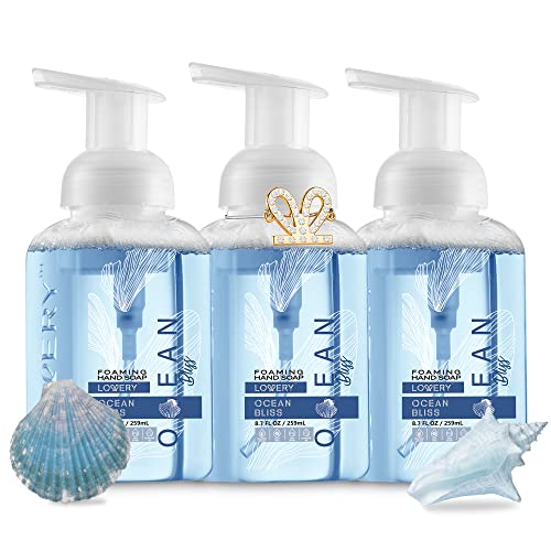 Foaming Hand Soap - Pack of 3 - Moisturizing Hand Soap with Aloe Vera & Essential Oils-Alcohol-Free Hand Wash in Ocean Bliss Fragrance-Scented Hand Wash for Kitchen or Bathroom-Free Swarovski Bracelet