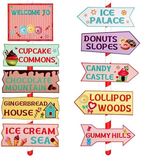Gejoy 20 Pieces Candyland Party Decorations Candyland Trunk or Treat Car Decorations Kit Candy Land Backdrop Signs for Halloween Christmas Party Decor (Cardstock)