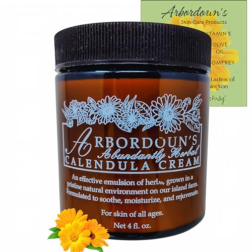 "Calendula Cream 4oz Amber Jar Contains Comfrey, Oregon Grape, Aloe, Beeswax. Tattoo Aftercare Kit Essential. Soothing Eczema Salve. Home Grown and Hand Poured Since 1984 Arbordoun Ingredients Insert"