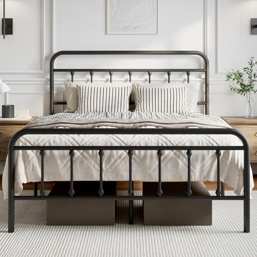 Novilla Metal Bed Frame Queen Size - Modern Minimalist Victorian Style with Headboard/Footboard, Heavy-Duty Steel Slats/Underbed Storage/No Box Spring Needed/Easy Assembly/Noise Free/Black