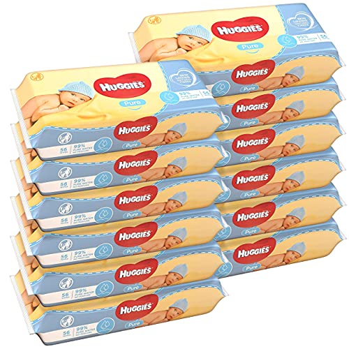 Huggies Baby Wipes Pure Water Fragrance Free Wipes, 56 Count (Pack of 12) Total 672 Wipes